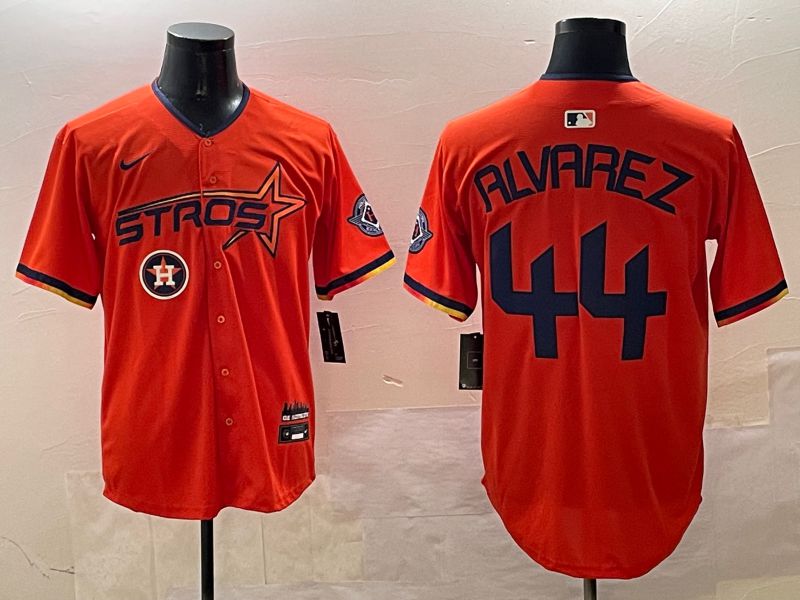 Men Houston Astros 44 Alvarez Orange Three generations Joint Name 2025 Nike MLB Jersey style 1